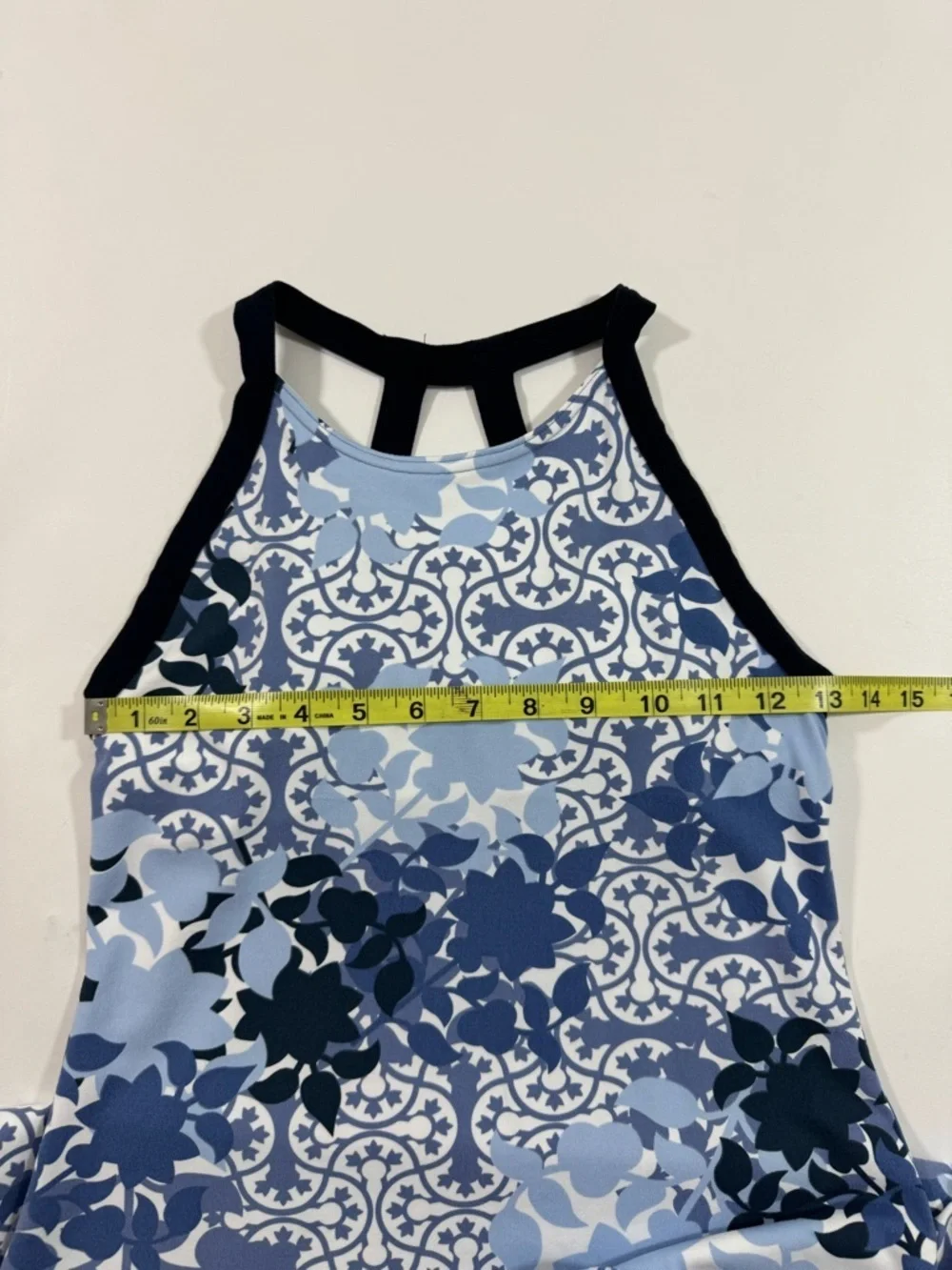 Title Nine Blue Floral Halter Dress Shelf Bra